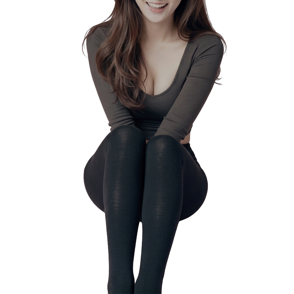 검은 스타킹을 착용한 성인 모델의 배경 없는 패션 이미지